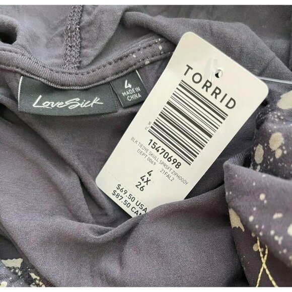 Lovesick +4 Zip Front Gray Skull Embroidered Paint Splash Long Sleeve Hoodie - Picture 6 of 6